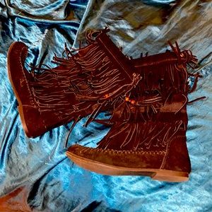 Black Suede Fringe Boots